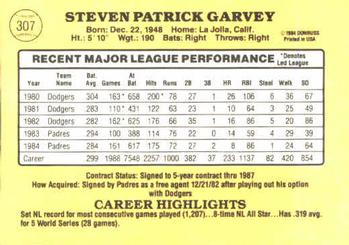 1985 Donruss #307 Steve Garvey Back