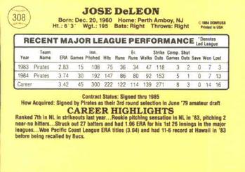 1985 Donruss #308 Jose DeLeon Back