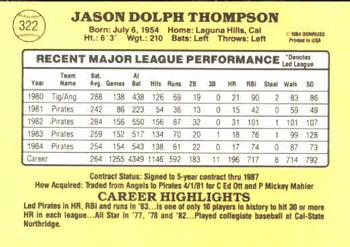 1985 Donruss #322 Jason Thompson Back