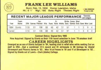 1985 Donruss #323 Frank Williams Back