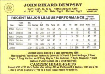1985 Donruss #332 Rick Dempsey Back