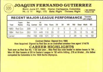 1985 Donruss #335 Jackie Gutierrez Back