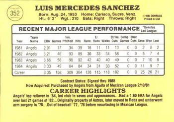 1985 Donruss #352 Luis Sanchez Back