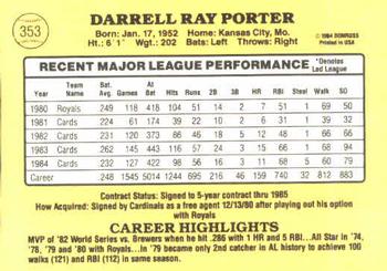 1985 Donruss #353 Darrell Porter Back