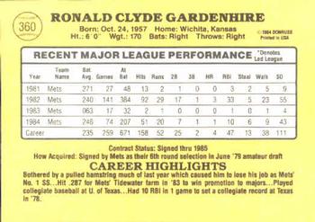 1985 Donruss #360 Ron Gardenhire Back