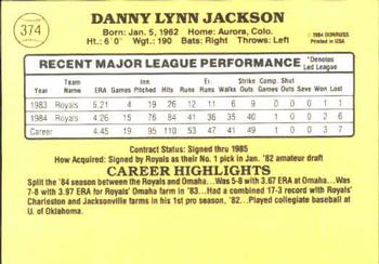 1985 Donruss #374 Danny Jackson Back