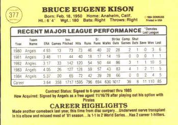 1985 Donruss #377 Bruce Kison Back
