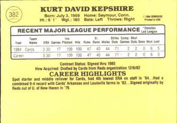 1985 Donruss #382 Kurt Kepshire Back
