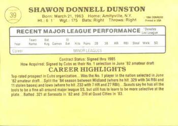 1985 Donruss #39 Shawon Dunston Back