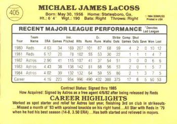 1985 Donruss #405 Mike LaCoss Back