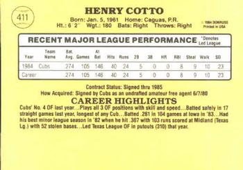 1985 Donruss #411 Henry Cotto Back