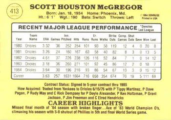 1985 Donruss #413 Scott McGregor Back