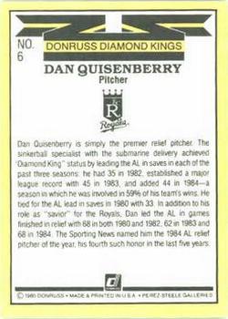 1985 Donruss #6 Dan Quisenberry Back