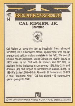 1985 Donruss #14 Cal Ripken Jr. Back