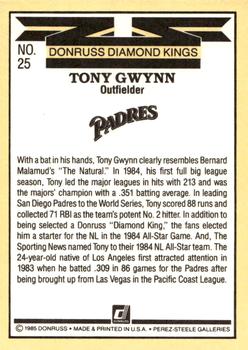 1985 Donruss #25 Tony Gwynn Back