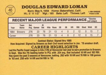 1985 Donruss #46 Doug Loman Back