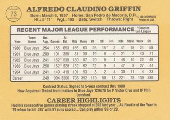 1985 Donruss #73 Alfredo Griffin Back