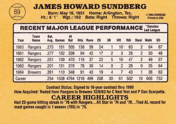 1985 Donruss #89 Jim Sundberg Back