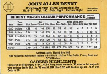 1985 Donruss #111 John Denny Back