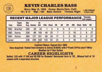 1985 Donruss #136 Kevin Bass Back