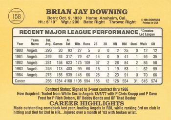 1985 Donruss #158 Brian Downing Back