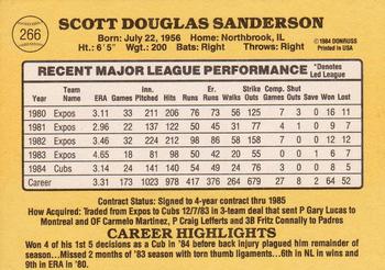 1985 Donruss #266 Scott Sanderson Back