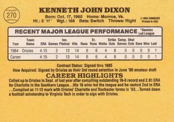 1985 Donruss #270 Ken Dixon Back