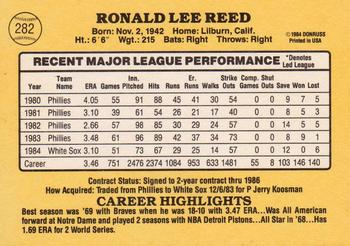 1985 Donruss #282 Ron Reed Back