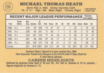 1985 Donruss #298 Mike Heath Back