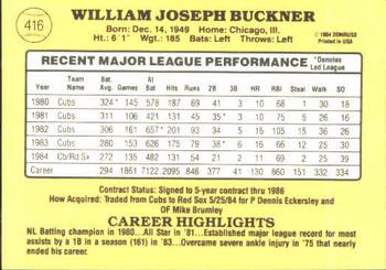 1985 Donruss #416 Bill Buckner Back