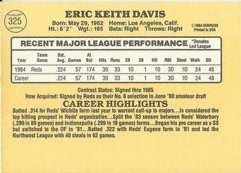 1985 Donruss #325 Eric Davis Back