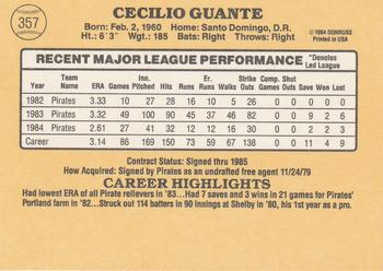 1985 Donruss #357 Cecilio Guante Back