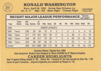 1985 Donruss #391 Ron Washington Back