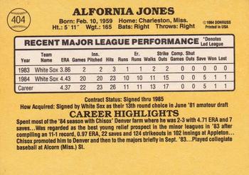 1985 Donruss #404 Al Jones Back