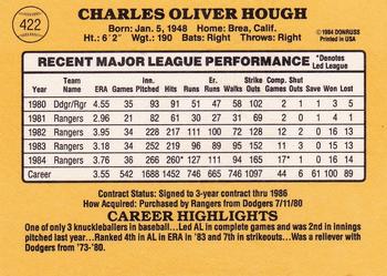 1985 Donruss #422 Charlie Hough Back