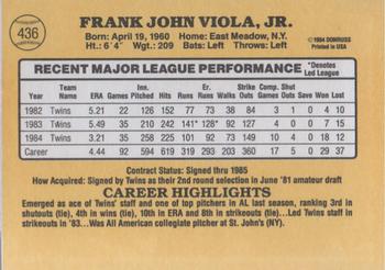 1985 Donruss #436 Frank Viola Back