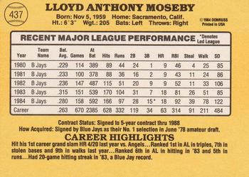 1985 Donruss #437 Lloyd Moseby Back