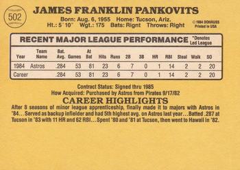 1985 Donruss #502 Jim Pankovits Back