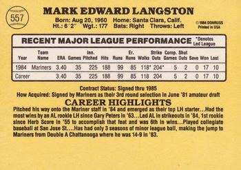 1985 Donruss #557 Mark Langston Back