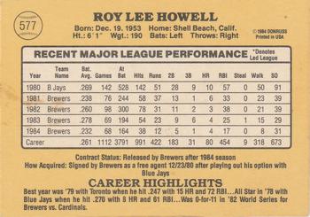 1985 Donruss #577 Roy Howell Back