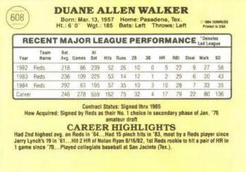 1985 Donruss #608 Duane Walker Back