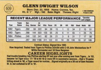 1985 Donruss #609 Glenn Wilson Back