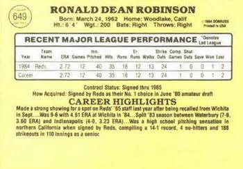1985 Donruss #649 Ron Robinson Back