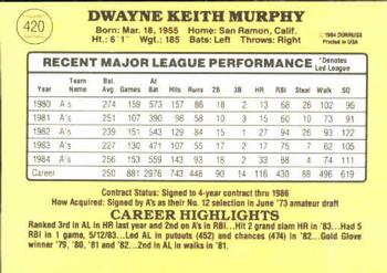 1985 Donruss #420 Dwayne Murphy Back