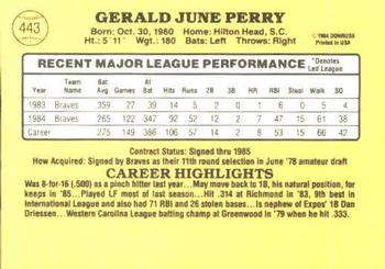 1985 Donruss #443 Gerald Perry Back