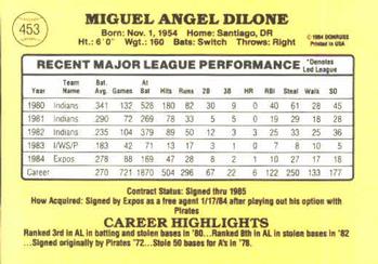 1985 Donruss #453 Miguel Dilone Back