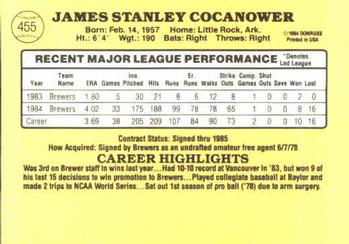 1985 Donruss #455 Jaime Cocanower Back