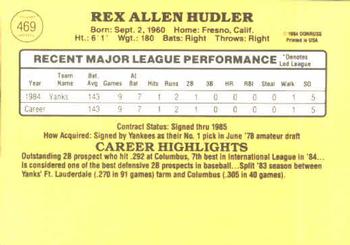 1985 Donruss #469 Rex Hudler Back