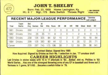 1985 Donruss #472 John Shelby Back