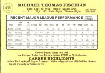 1985 Donruss #495 Mike Fischlin Back